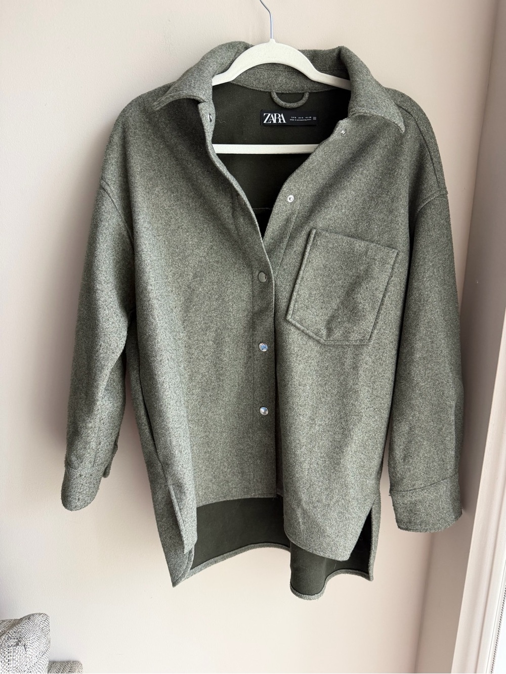 ZARA Women's Olive Button-Front Shacket
